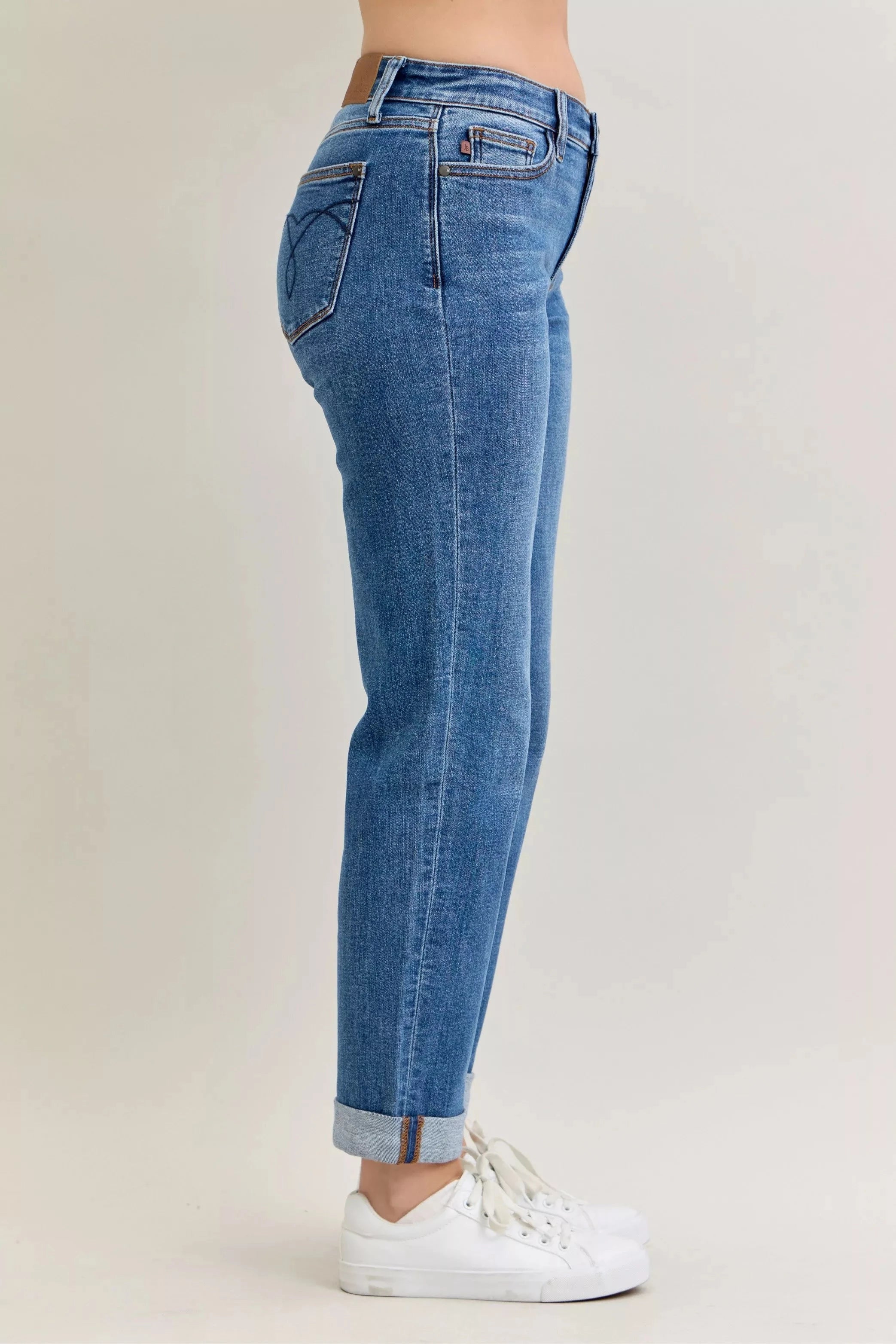 Judy Blue Full Size Mid Rise BF Classic Cuffed Jeans Plus Size Coco’s Tee Boutique