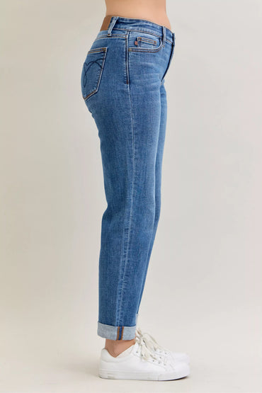 Judy Blue Full Size Mid Rise BF Classic Cuffed Jeans Plus Size