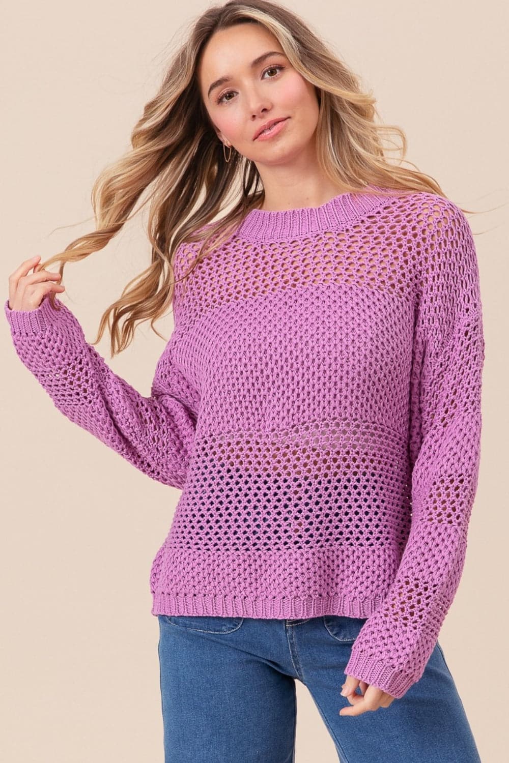 BiBi Openwork Long Sleeve Knit Top.