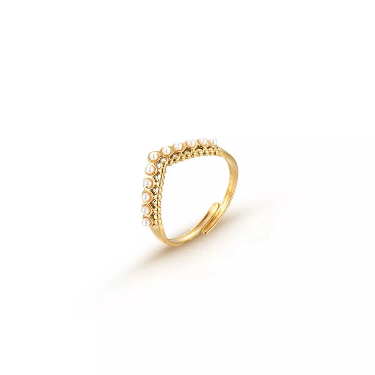 Gold Plated Pearl Embellished Adjustable Ring Stainless Steel Simply Love