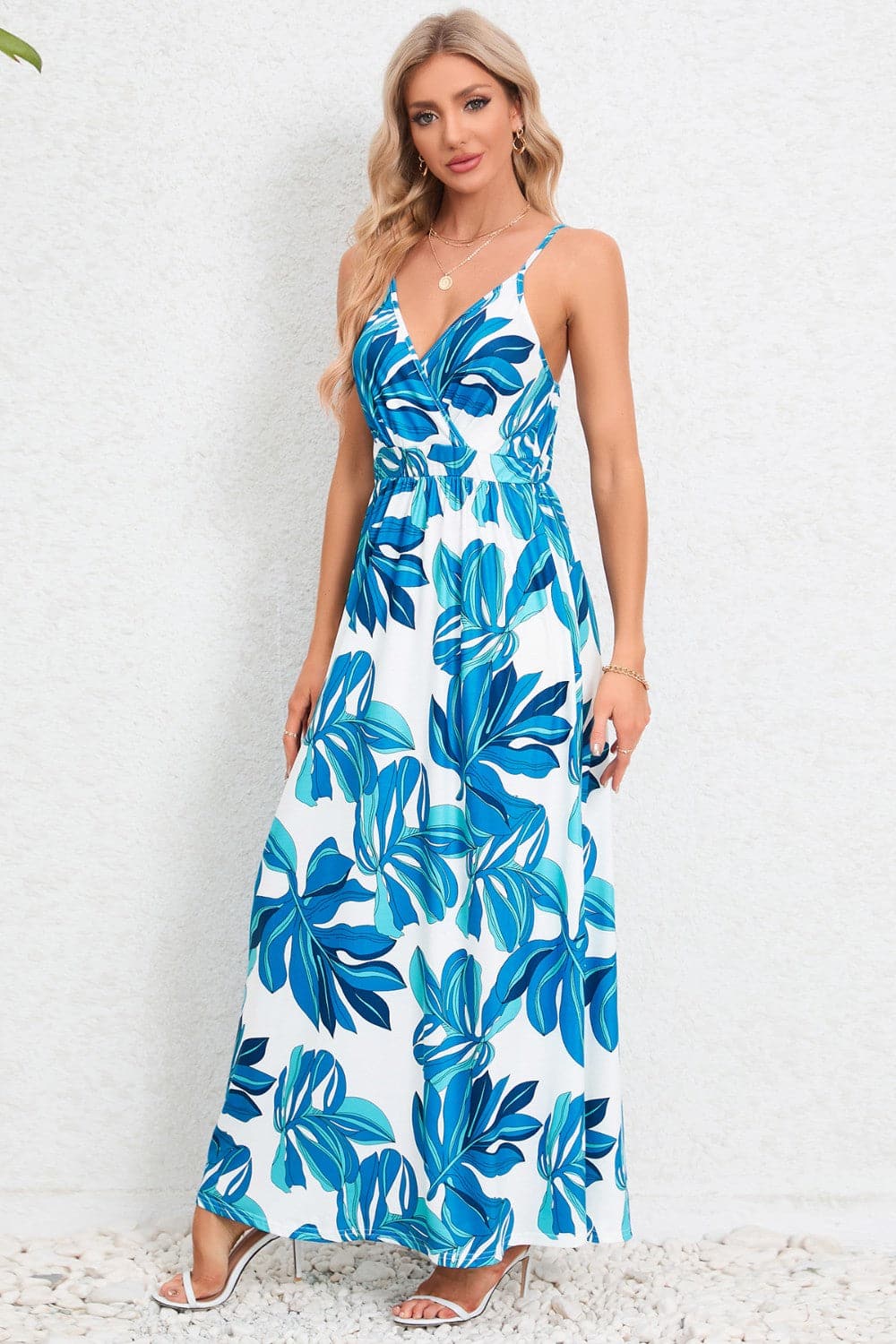 Printed Surplice Maxi Cami Dress.