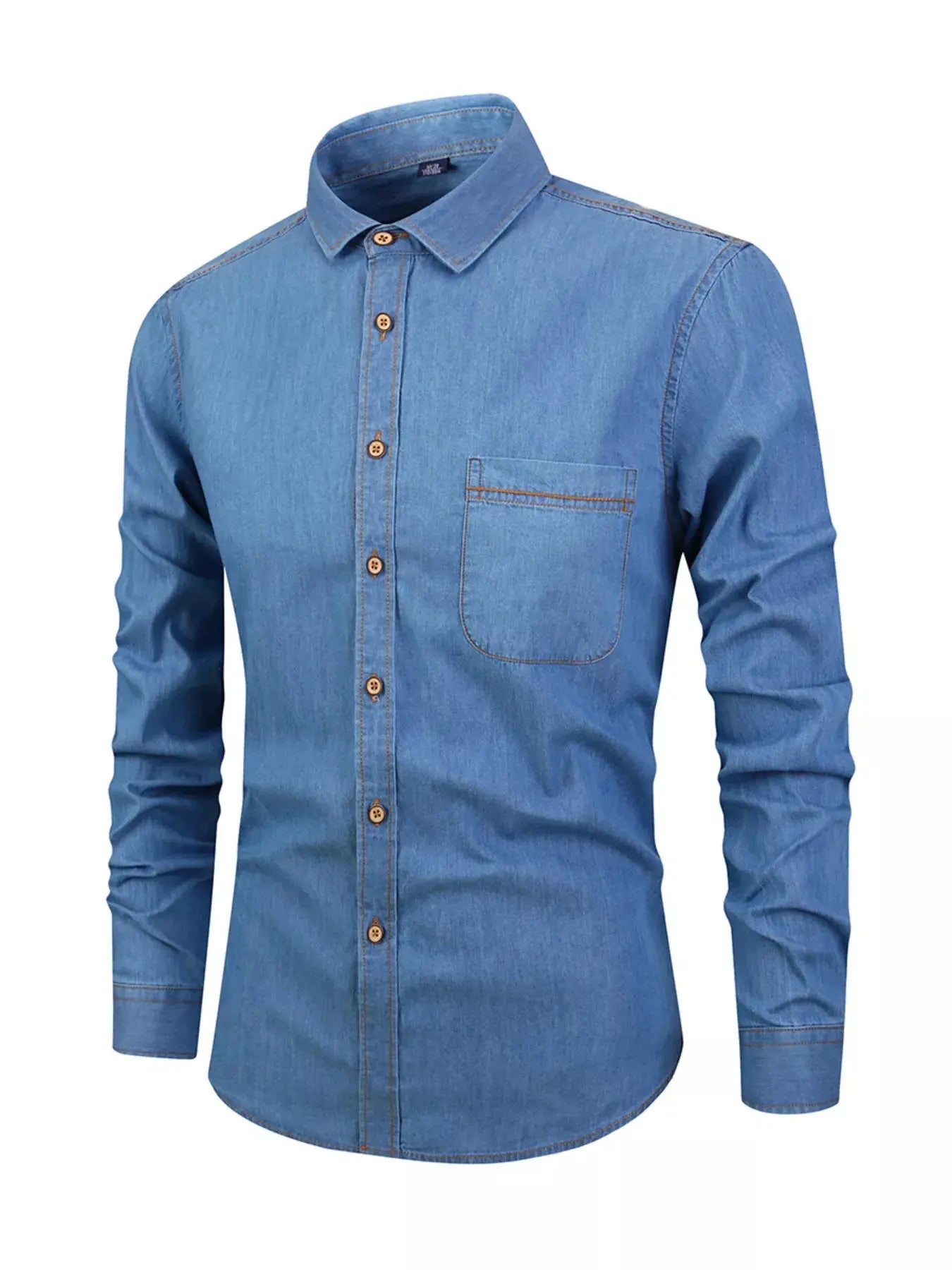 Men's Full Size Button Up Long Sleeve Denim Shirt Plus Size Simply Love