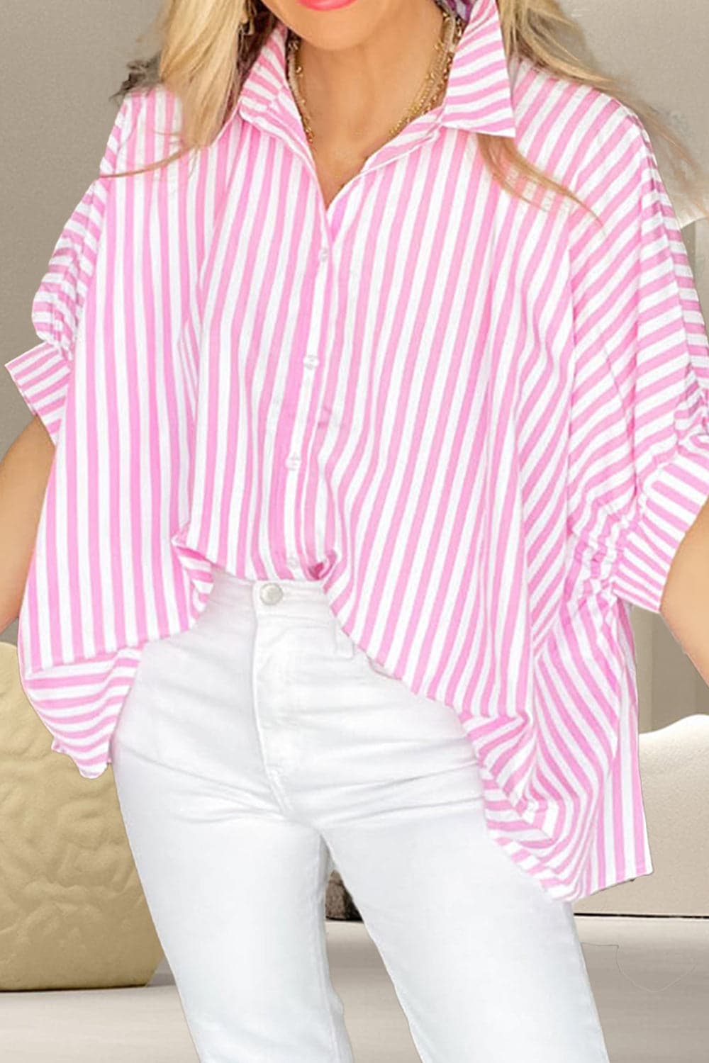 Striped Collared Neck Half Sleeve Shirt.