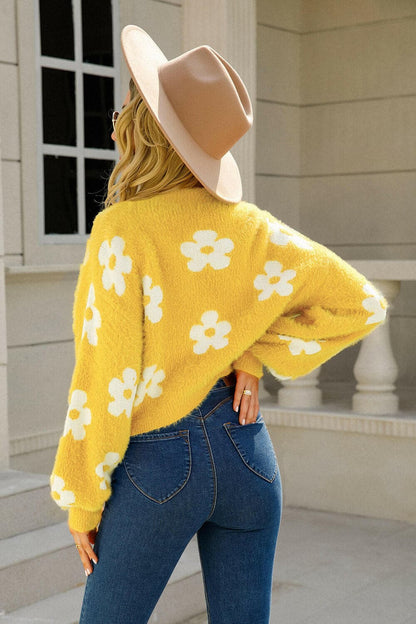 Floral Open Front Fuzzy Cardigan.