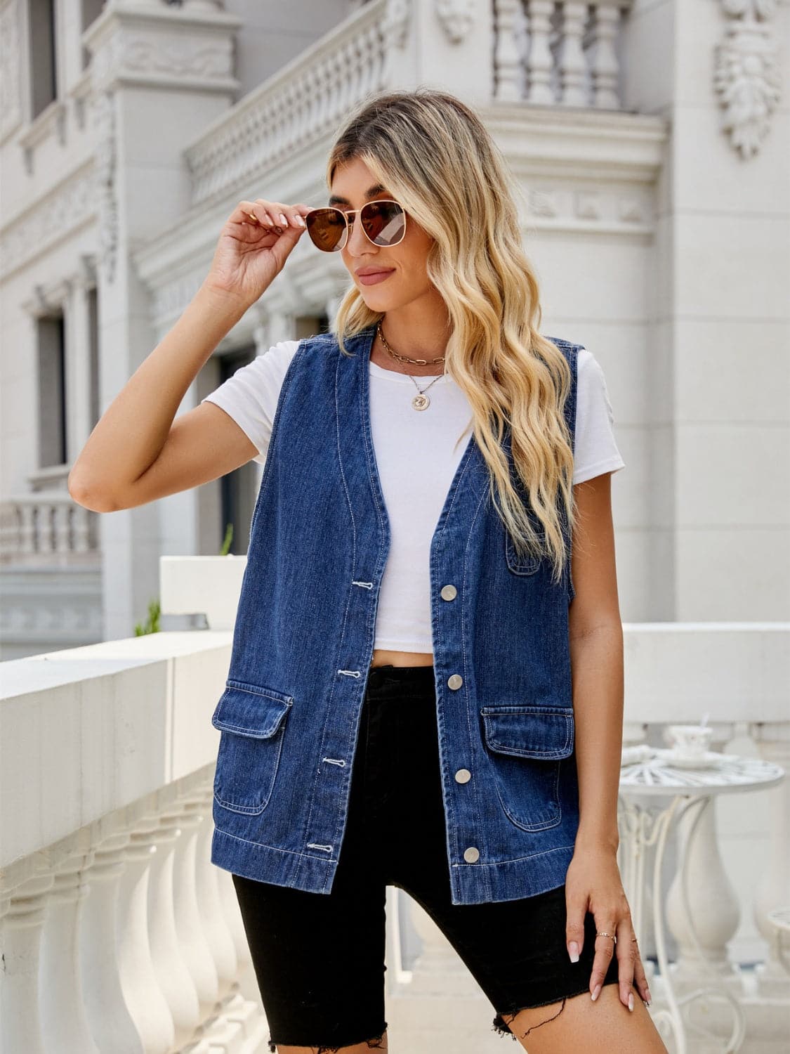 Button Down Denim Vest.