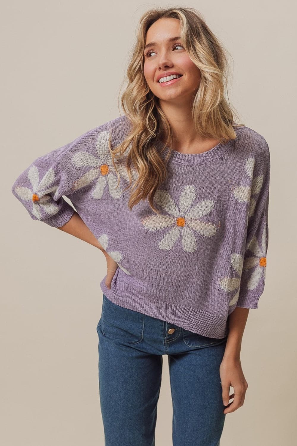 BiBi Floral Pattern Slit Sweater.