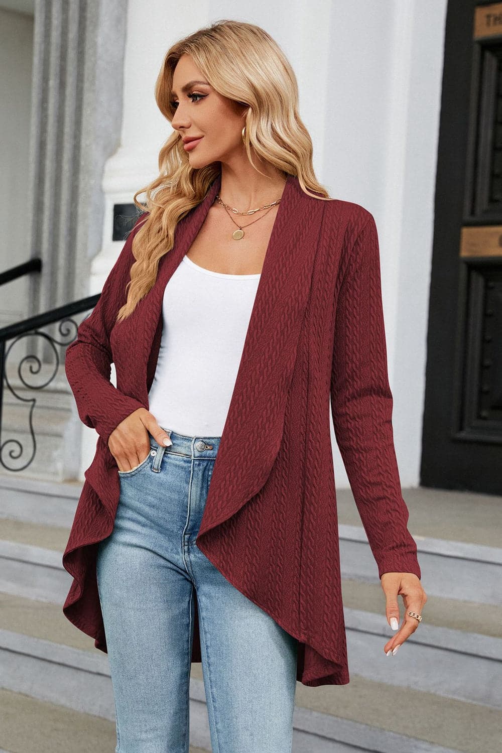 Open Front Long Sleeve Cardigan.