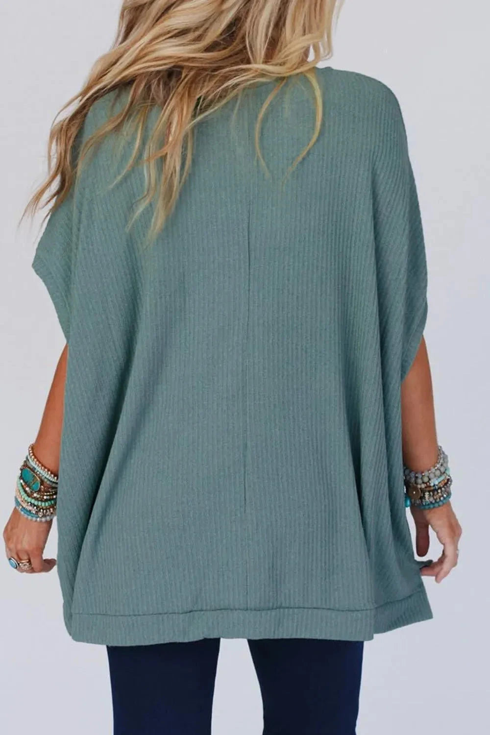 Oversized Ribbed Knit V Neck Dolman Short Sleeve Top Simply Love