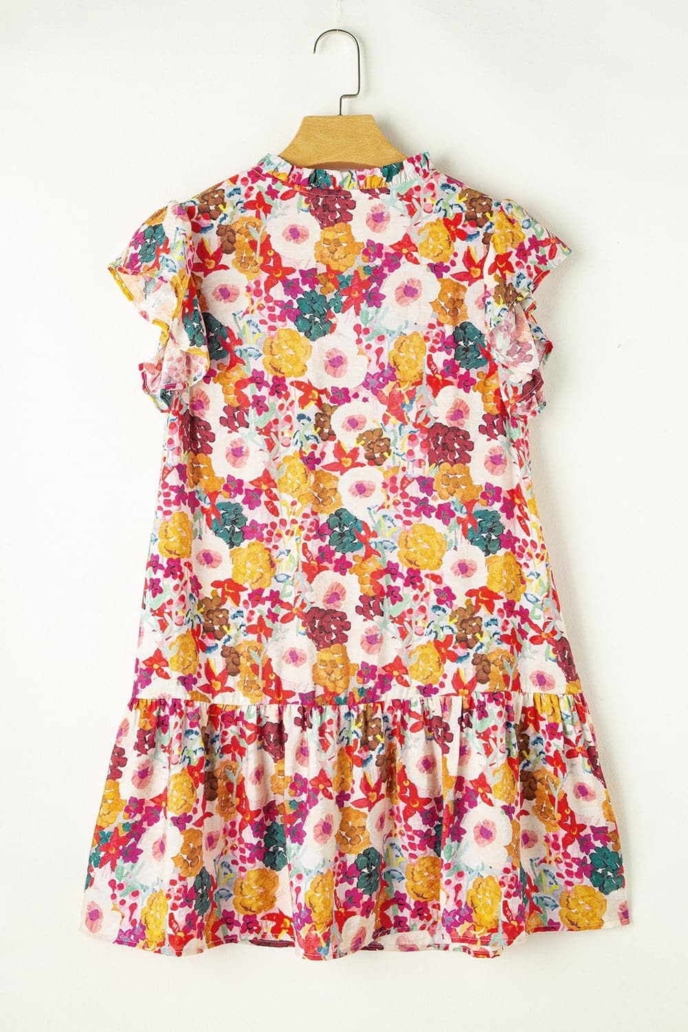 Ruffled Printed Cap Sleeve Mini Dress.