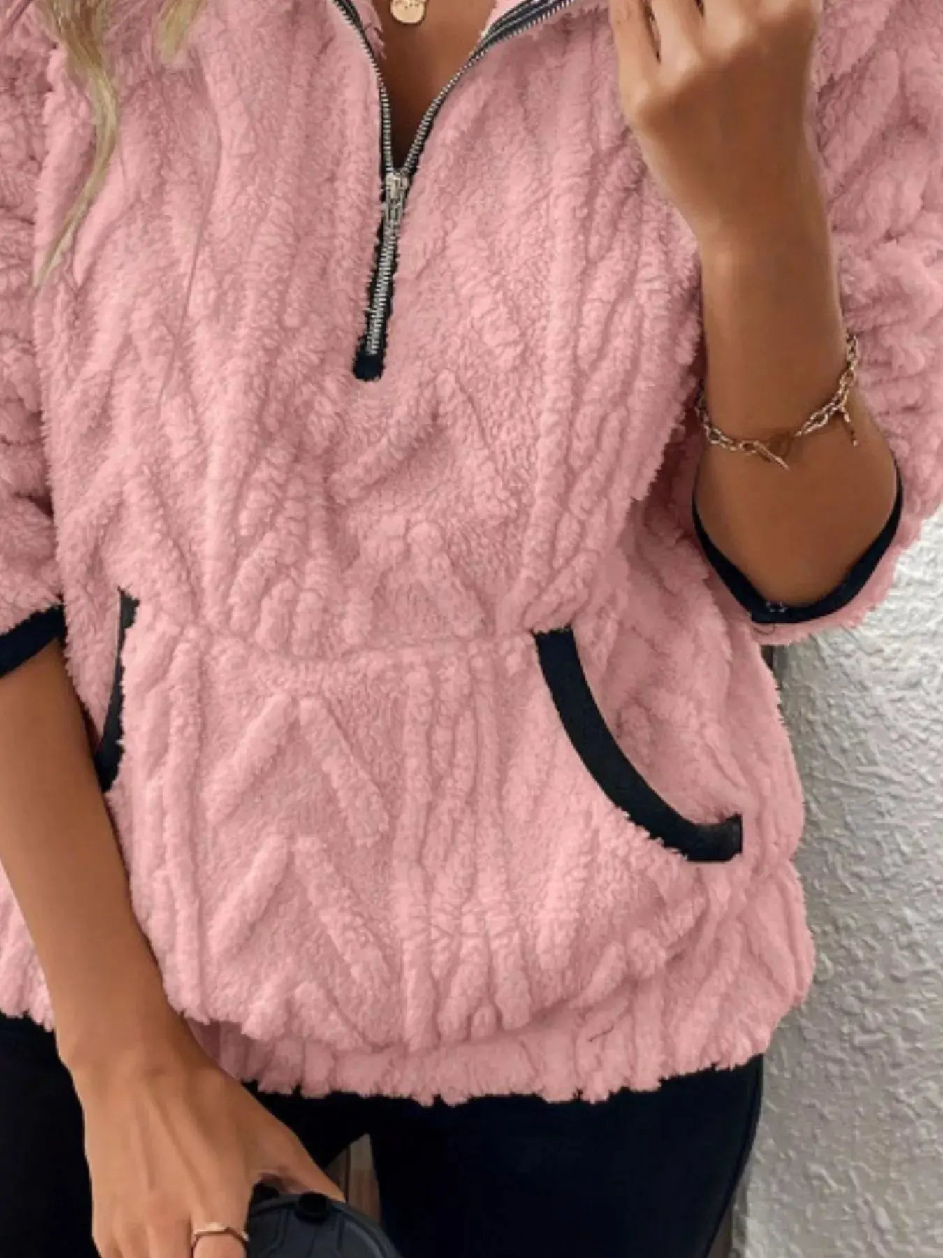 Full Size Sherpa Half Zip Sweatshirt Plus Size Simply Love