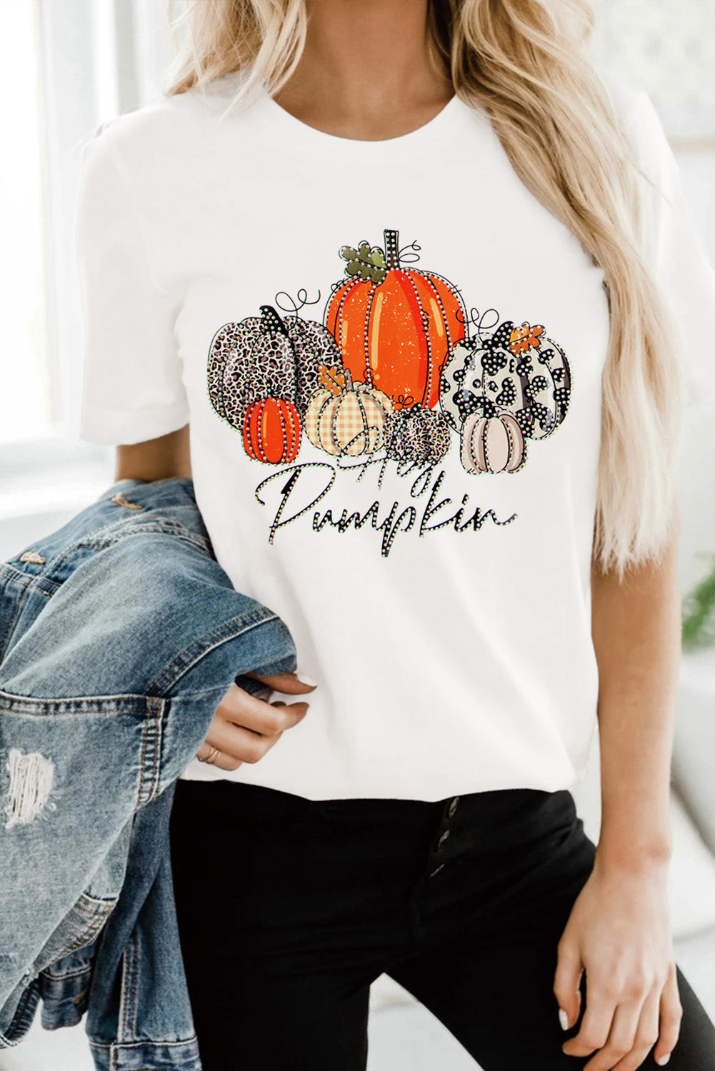 Sparkling White Rhinestone "Hey Pumpkin" Thanksgiving Tee