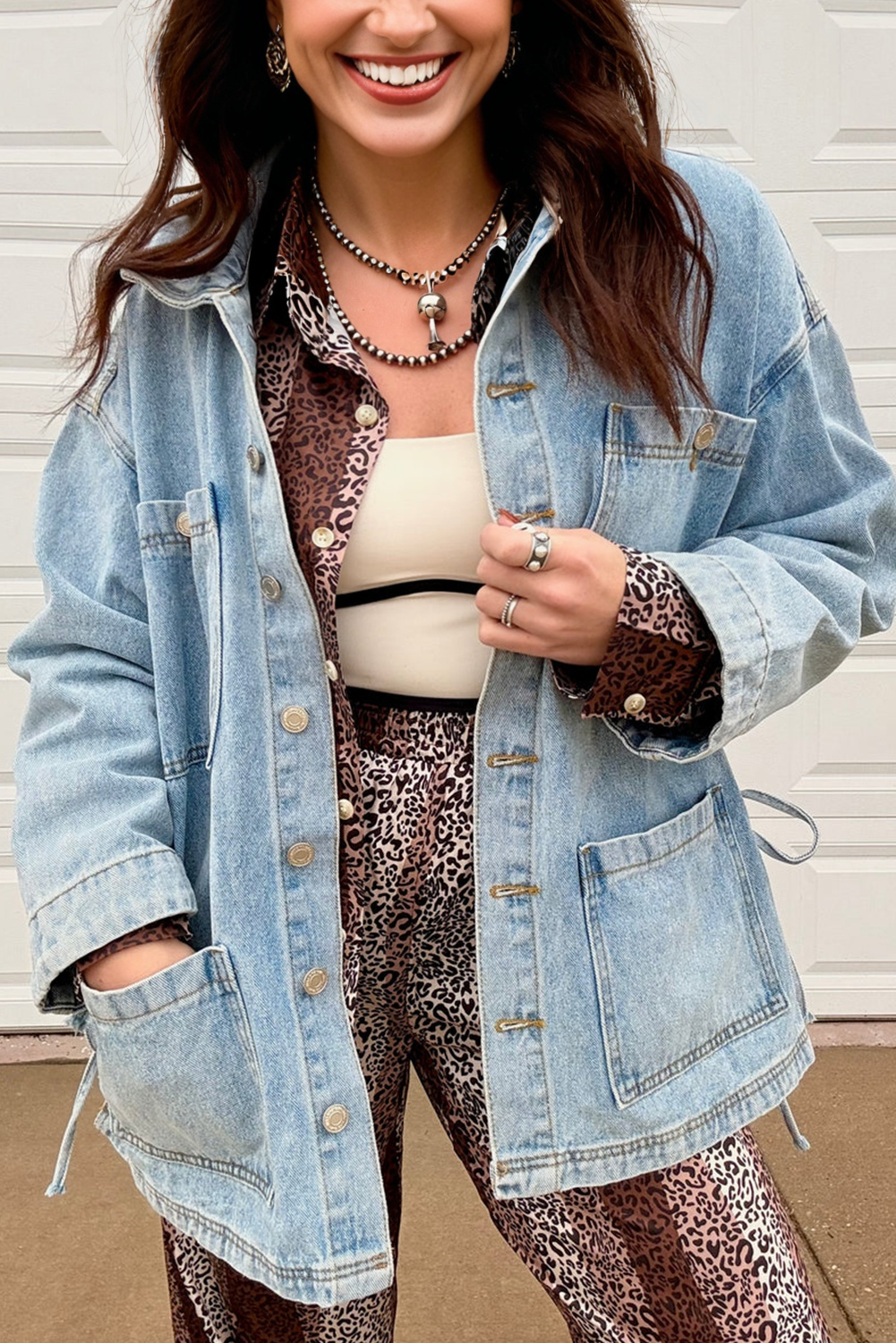 Dear-Lover Dropshipping Beau Blue Patchwork Pockets Side Tie