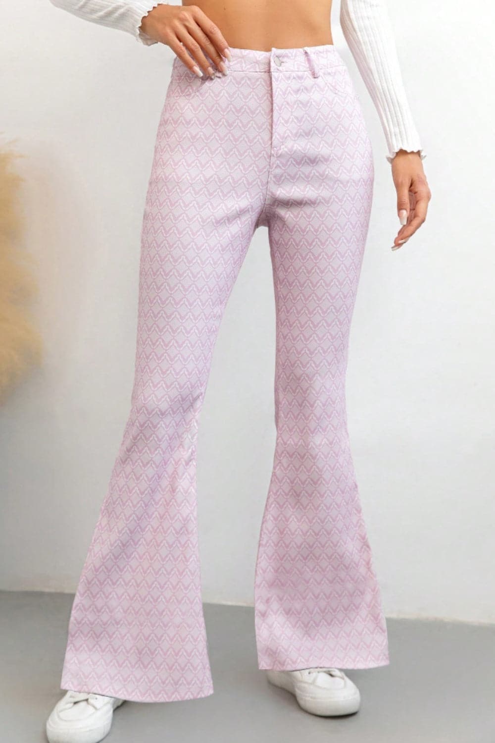 Chic printed high waist flare trousers with convenient pockets