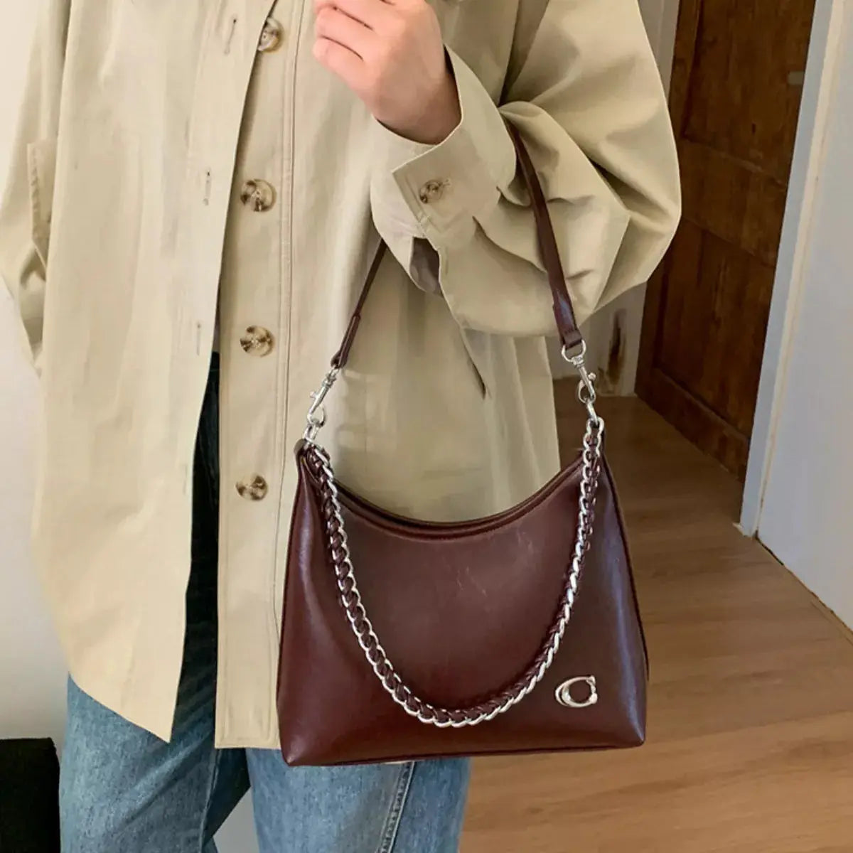 Chic Chain Accent Shoulder Bag Simply Love