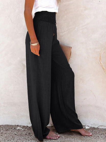 High-Waisted Decorative Button Trousers