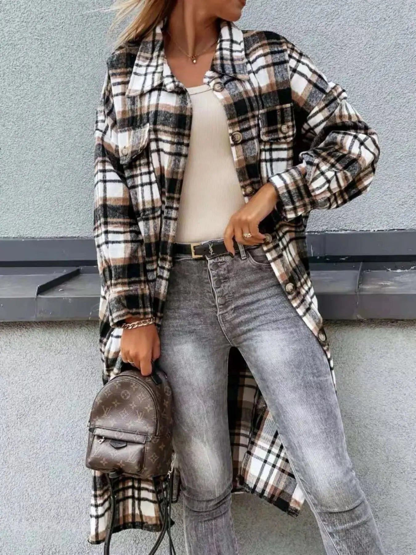 Plaid Button Up Longline Shacket Simply Love