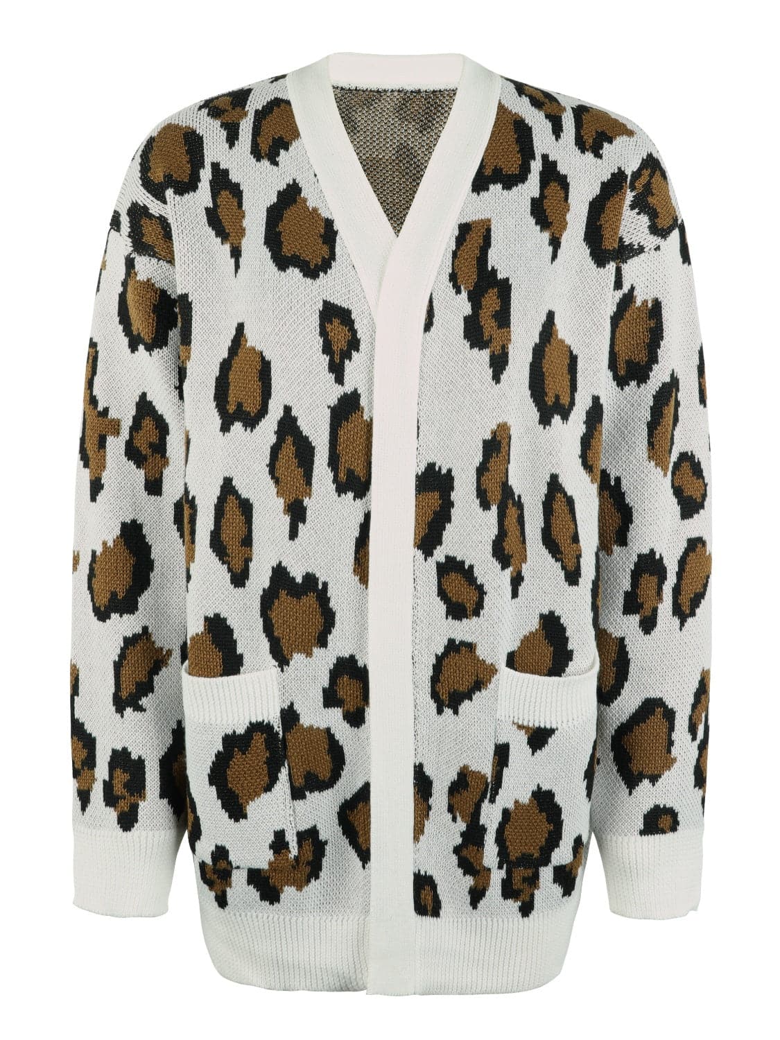 Leopard Open Front Dropped Shoulder Cardigan.