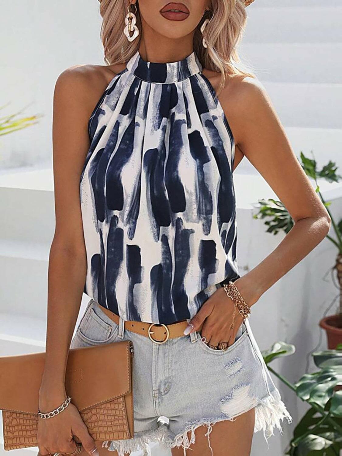 Printed Mock Neck Tank.