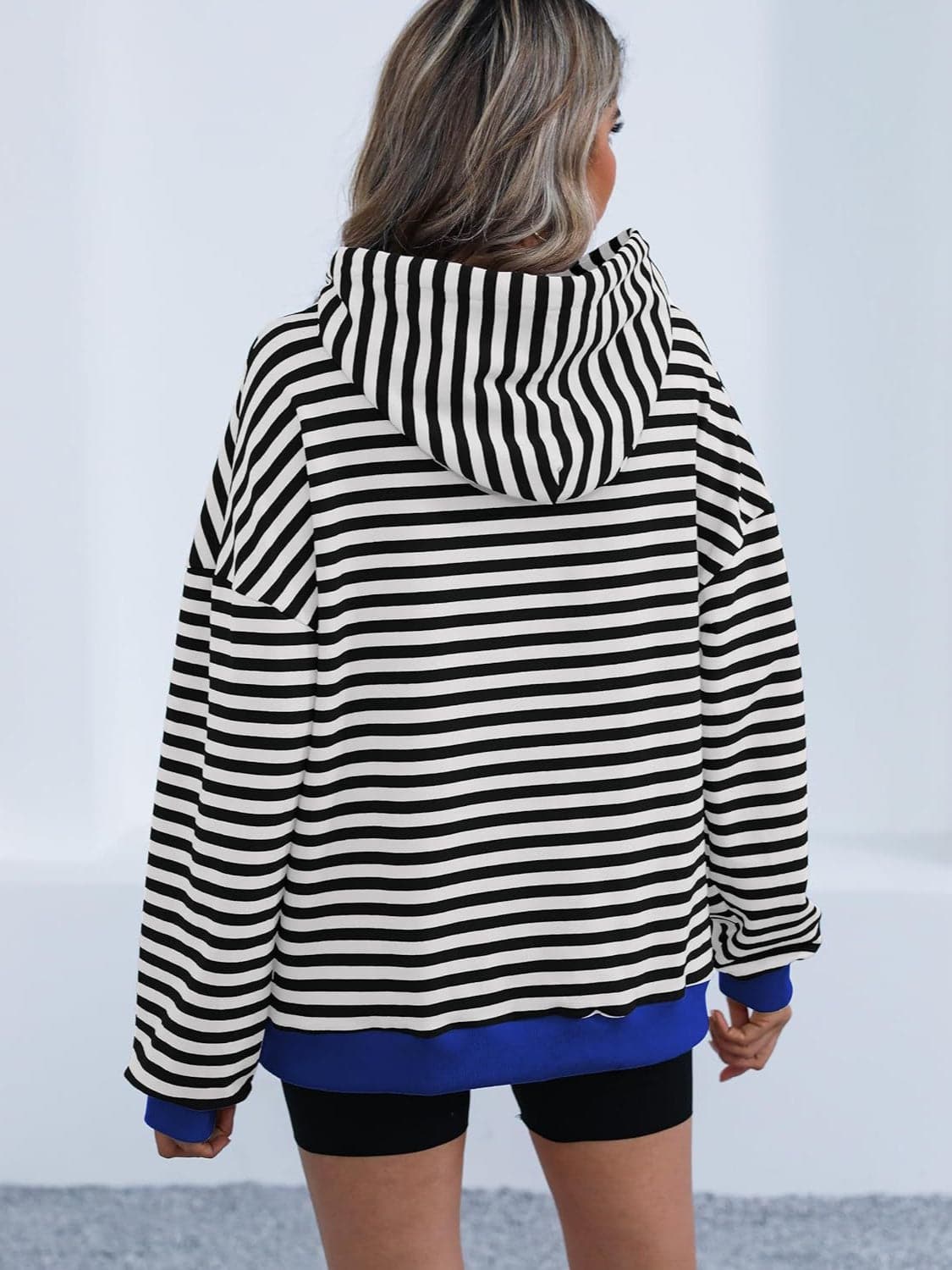 Drawstring Striped Long Sleeve Hoodie.