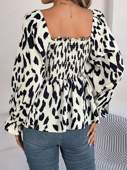 Ruffled square neck blouse with flounce sleeves