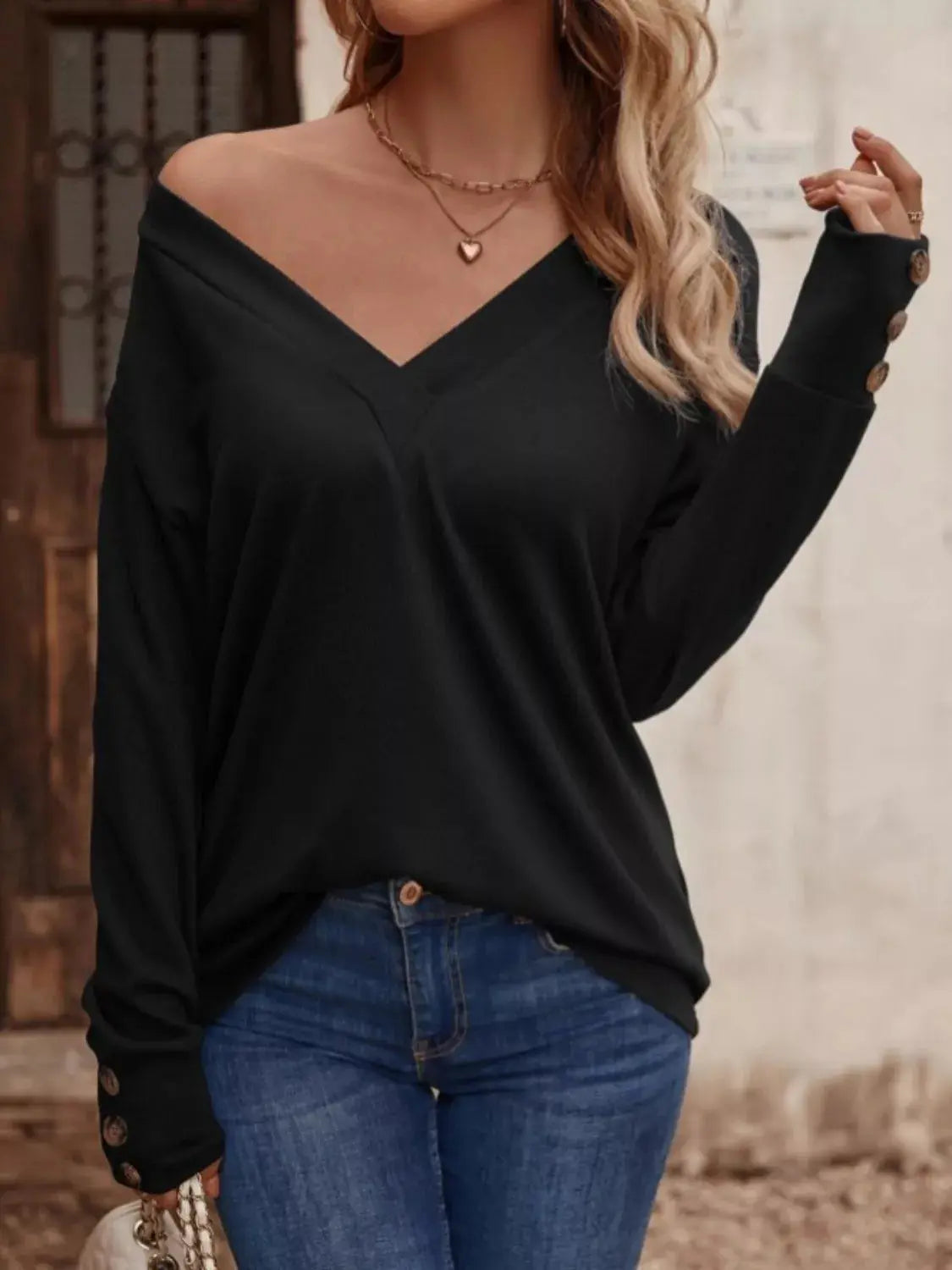 V-Neck Long Sleeve T-Shirt Simply Love