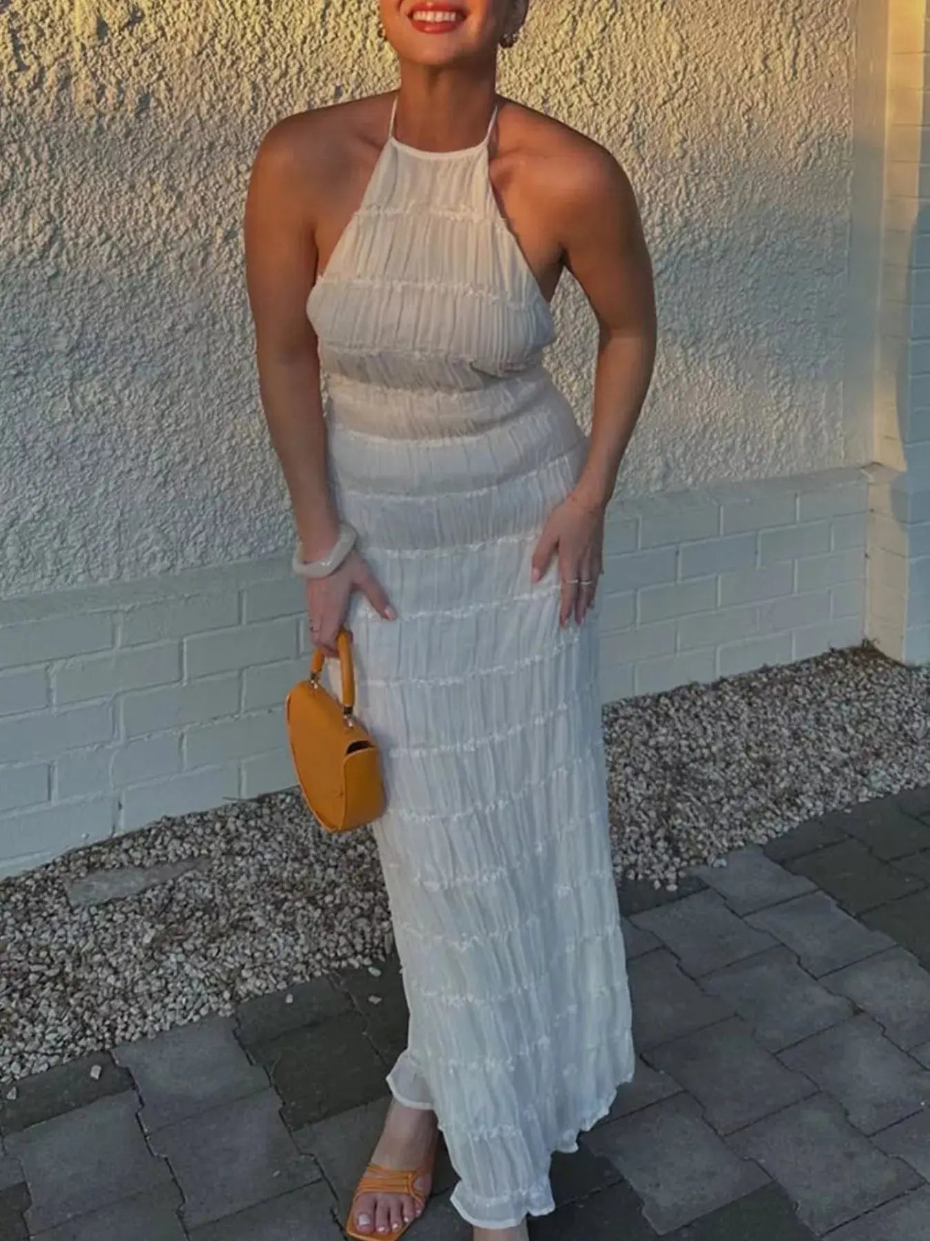 Ruched Halter Neck Maxi Dress Simply Love