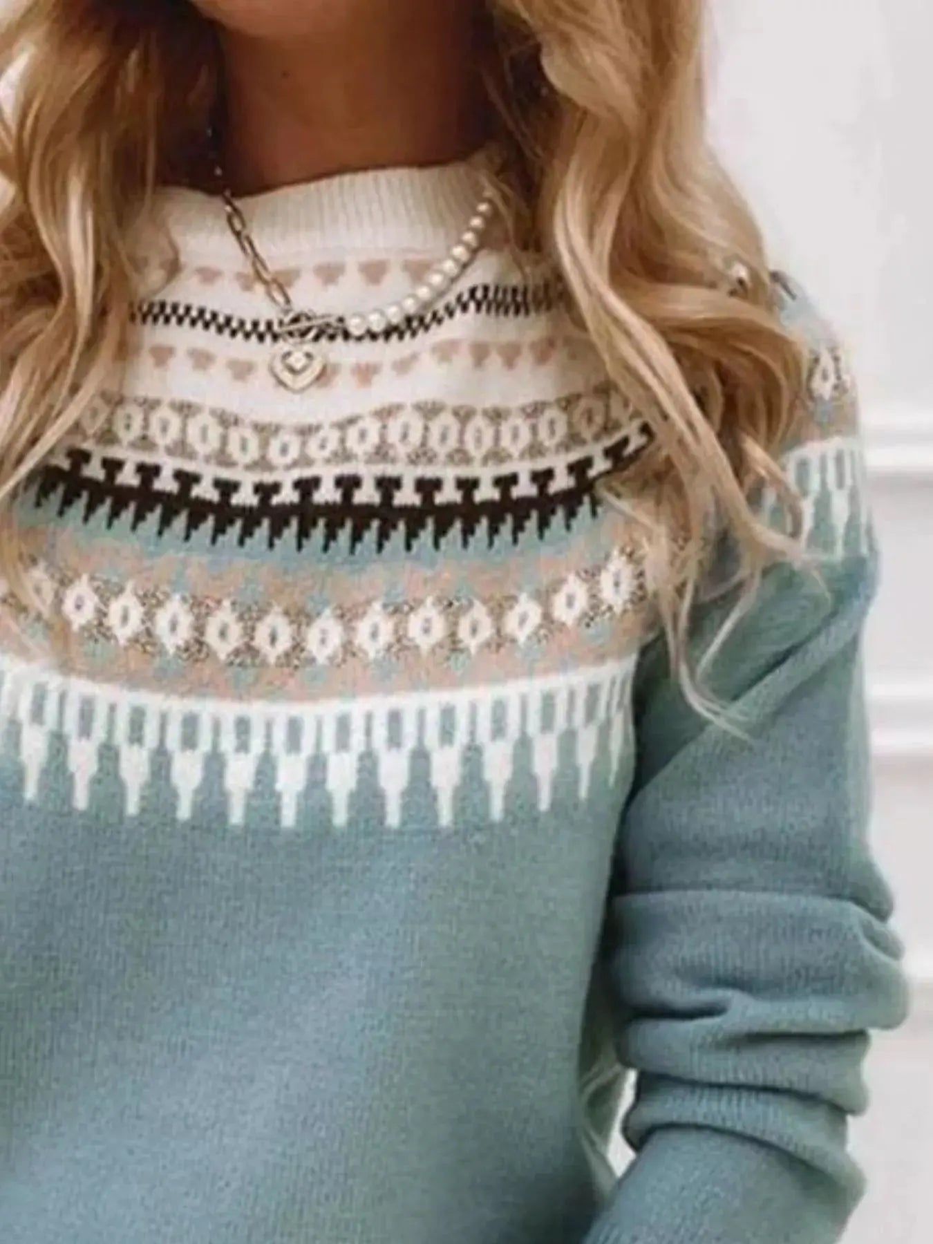 Full Size Vintage Patterned Round Neck Sweater Plus Size Simply Love