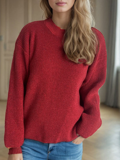 Solid Color Round Neck Long Sleeve Sweater