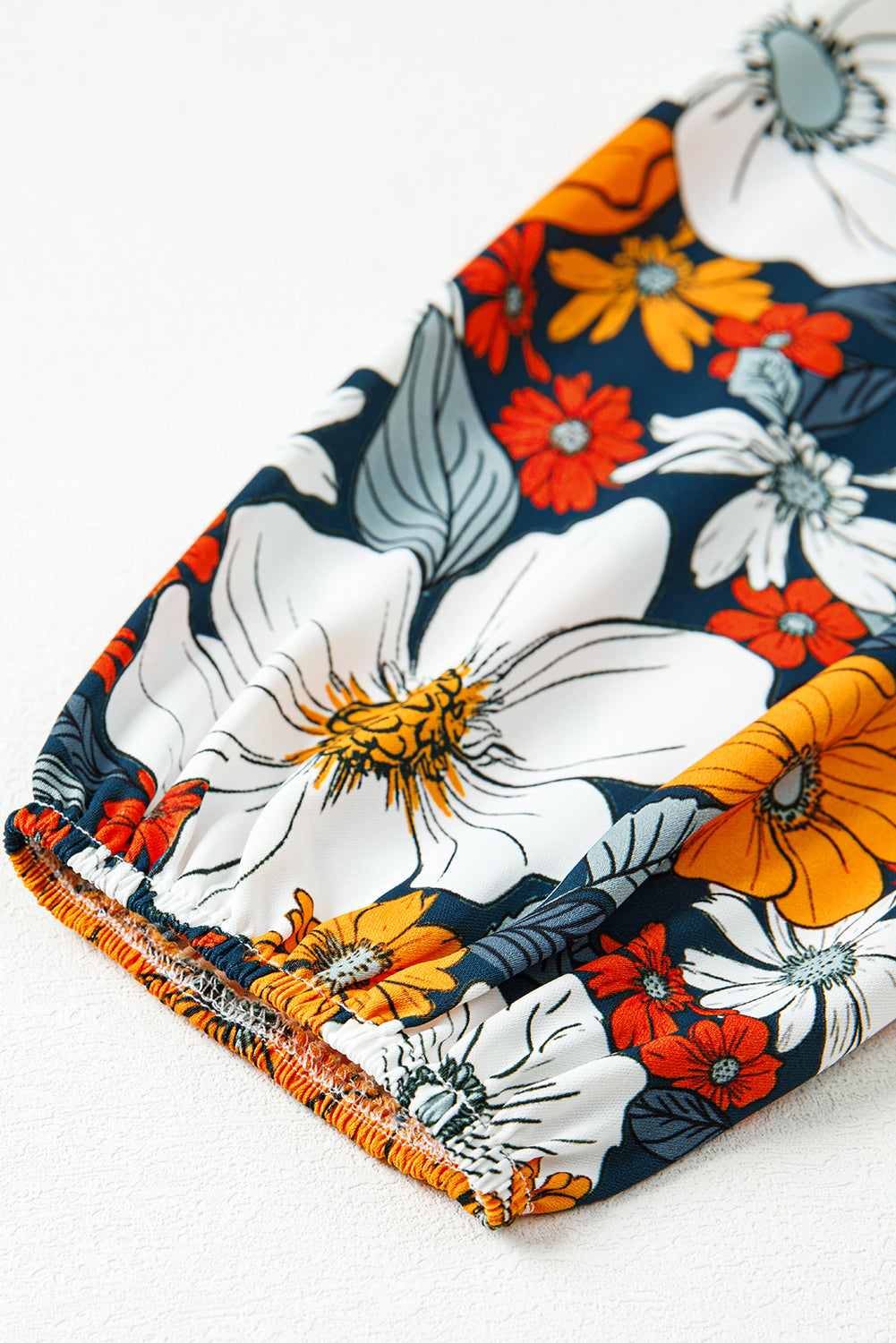 Orange Floral Print Lace V Neck Long Sleeve Mini Dress Dear-Lover Dropshipping