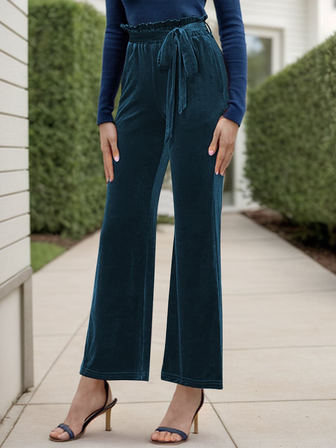 Full Size Tied High Waist Bootcut Pants.