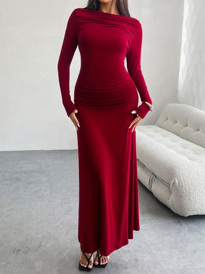 Ruched Long Sleeve Maxi Dress.