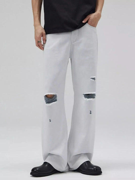 Mens Distressed Wide Leg Jeans Plus Size Ripped Knees Simply Love