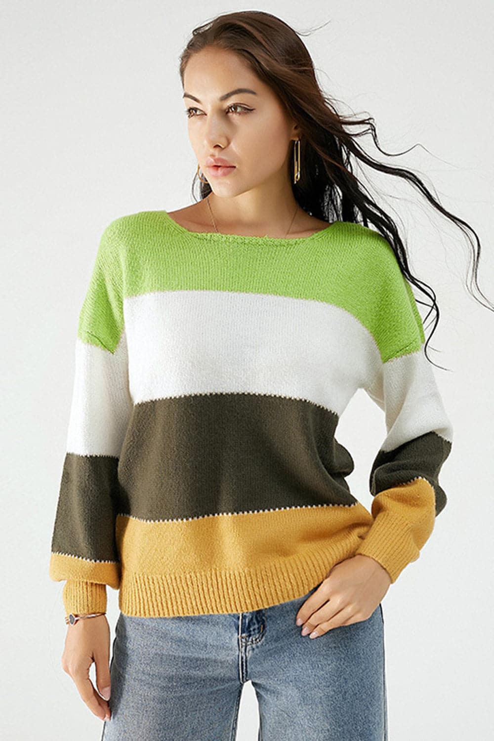 Color Block Dropped Shoulder Sweater.