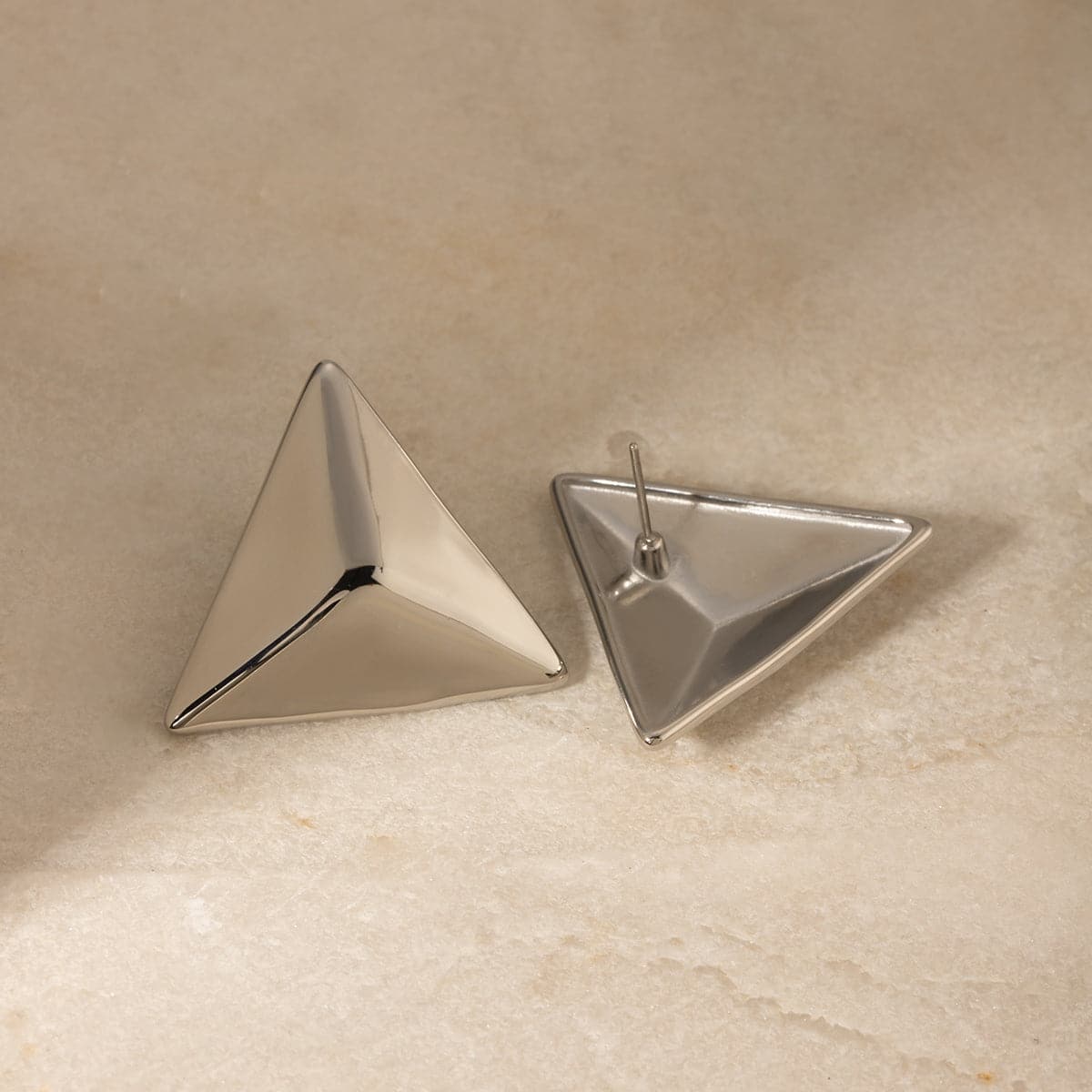 Stainless Steel 3D Triangle Earrings.