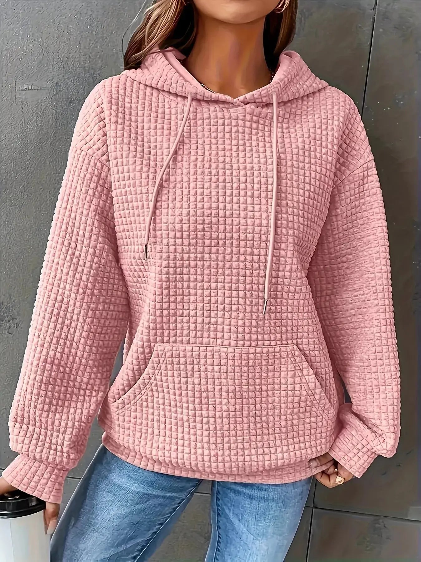 Textured Knit Drawstring Hoodie Simply Love