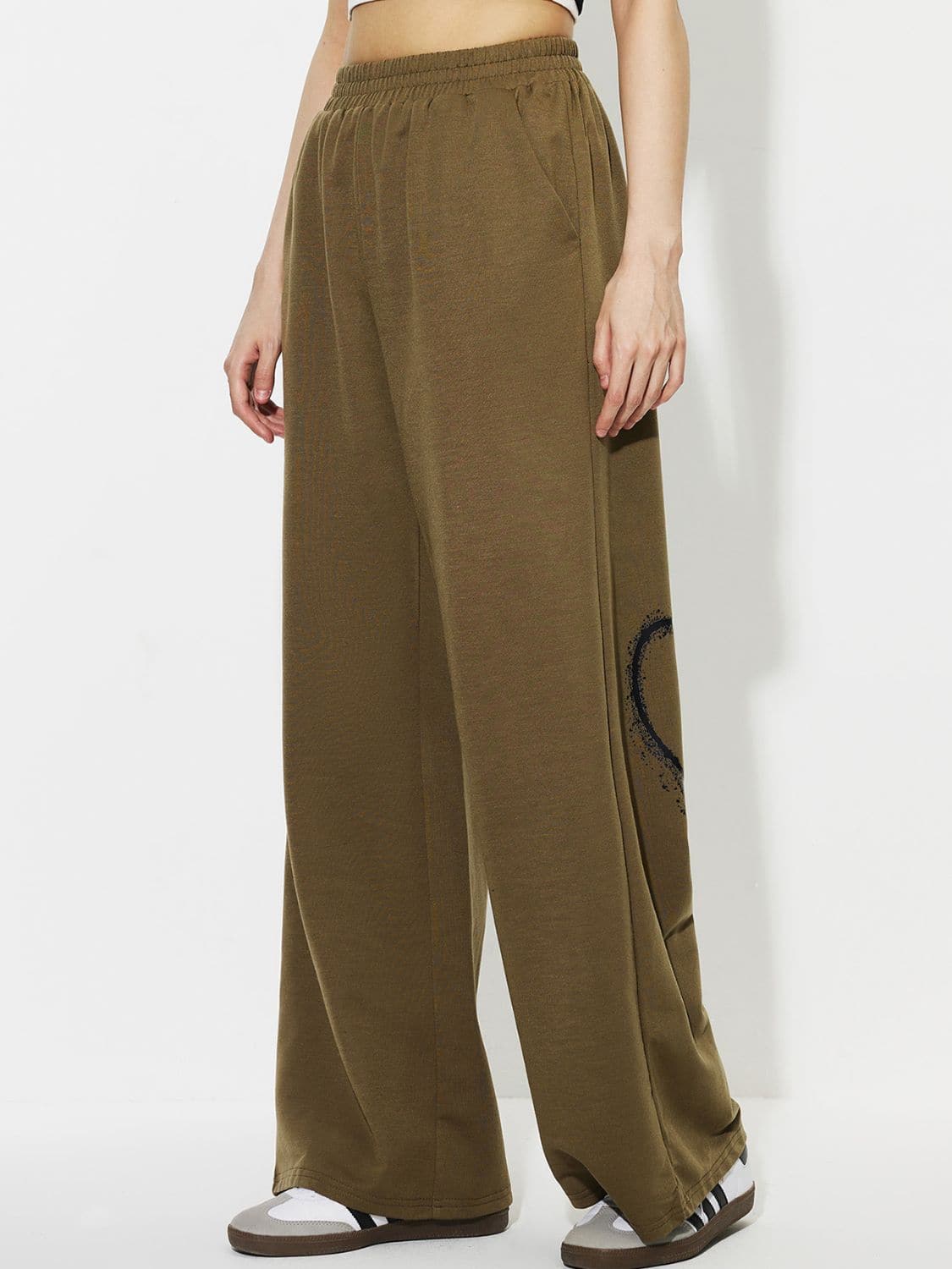 Heart Elastic Waist Wide Leg Pants.