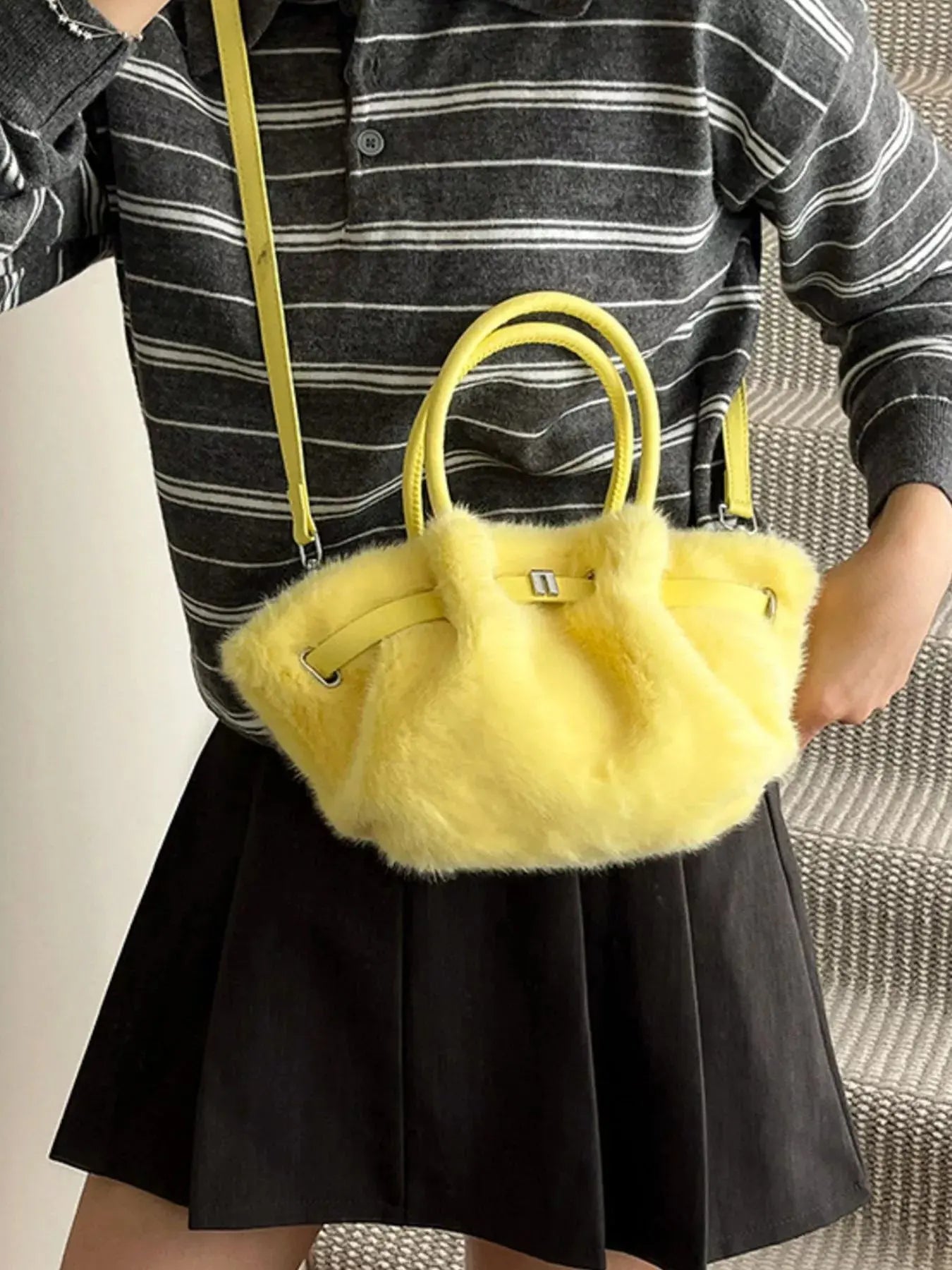 Fluffy Crossbody Bag with Buckle Detail Simply Love