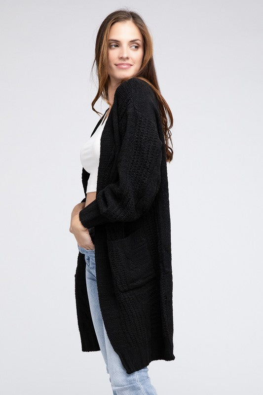 Twisted texture open front cardigan with pockets