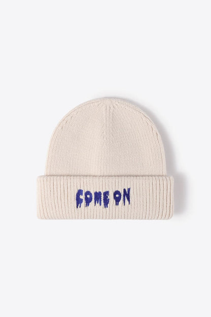 COME ON Embroidered Cuff Knit Beanie.