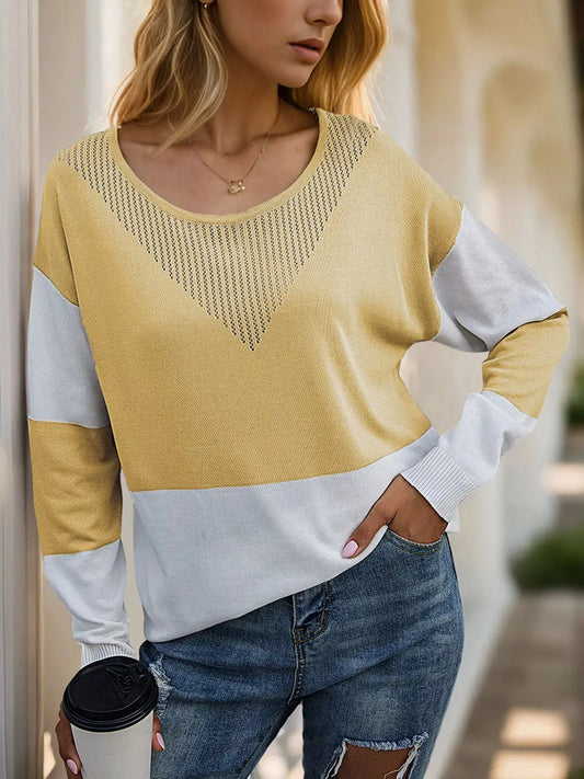 Color Block V-Neck Knit Top Simply Love
