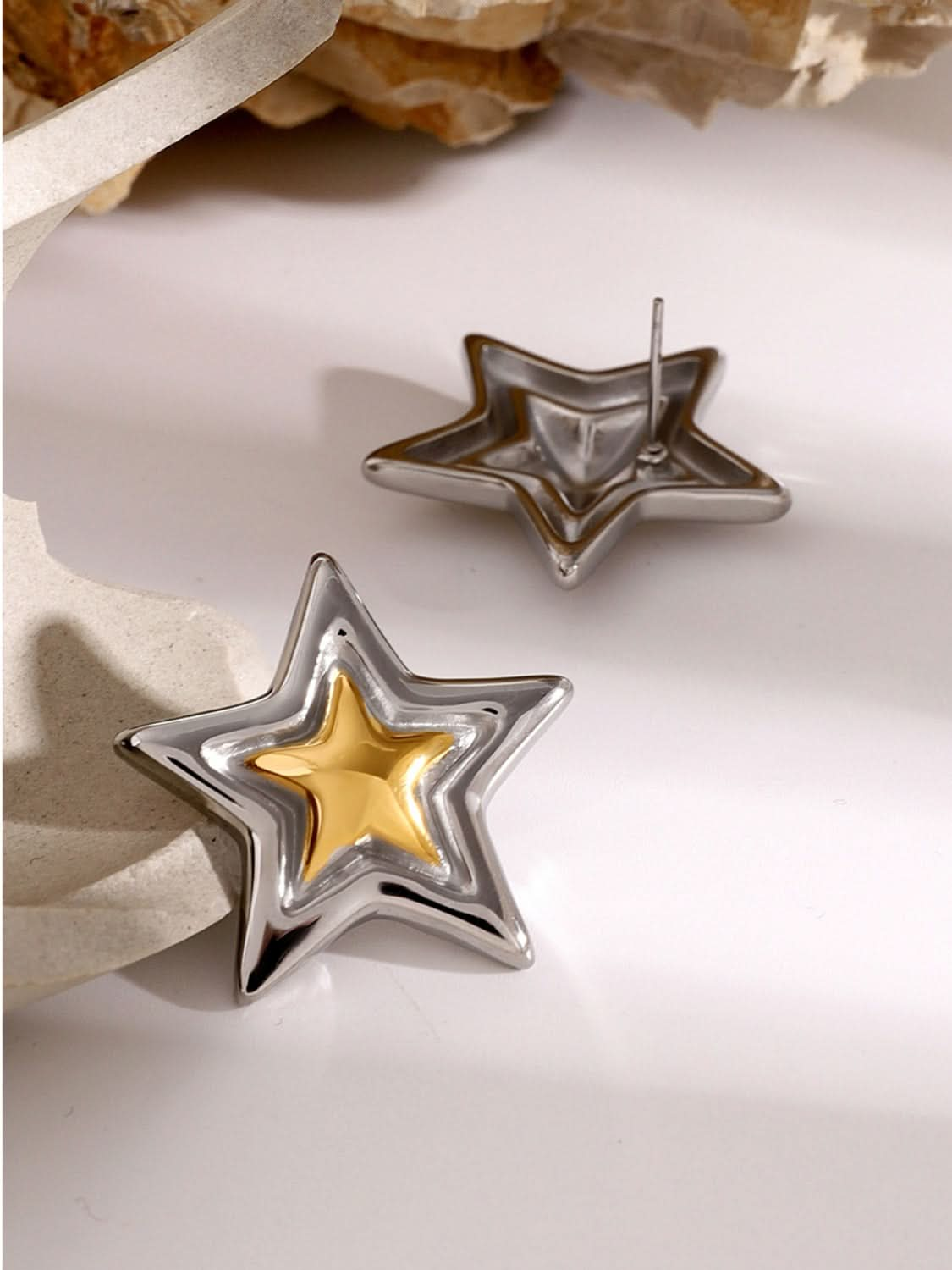 Chic 18K gold-plated stainless steel star stud earrings