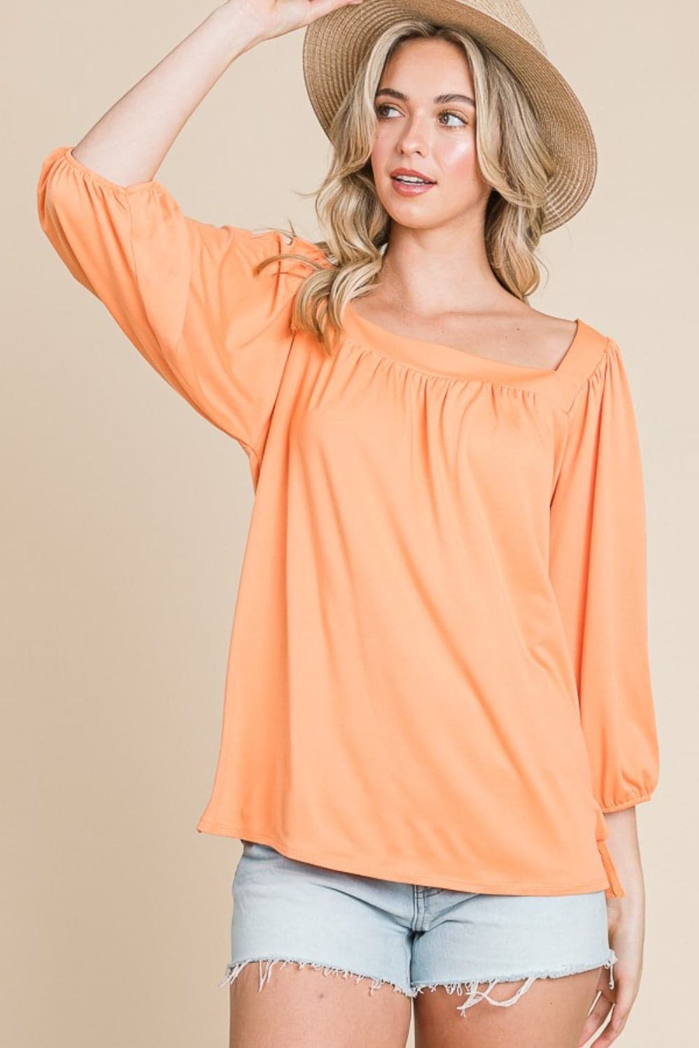 Culture Code Square Neck Puff Sleeve Top.