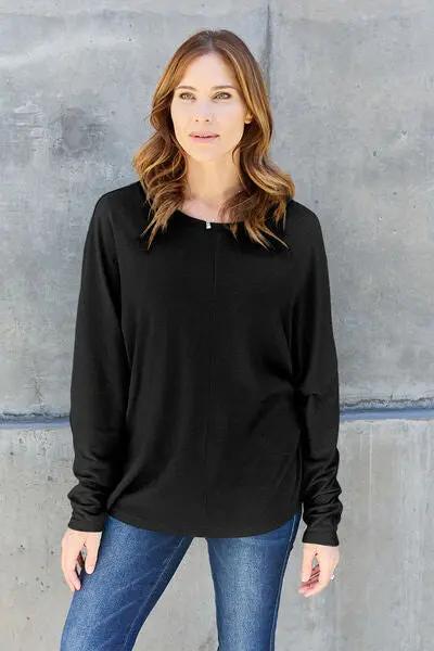 Double Take Full Size Round Neck Long Sleeve T-Shirt - Love Salve