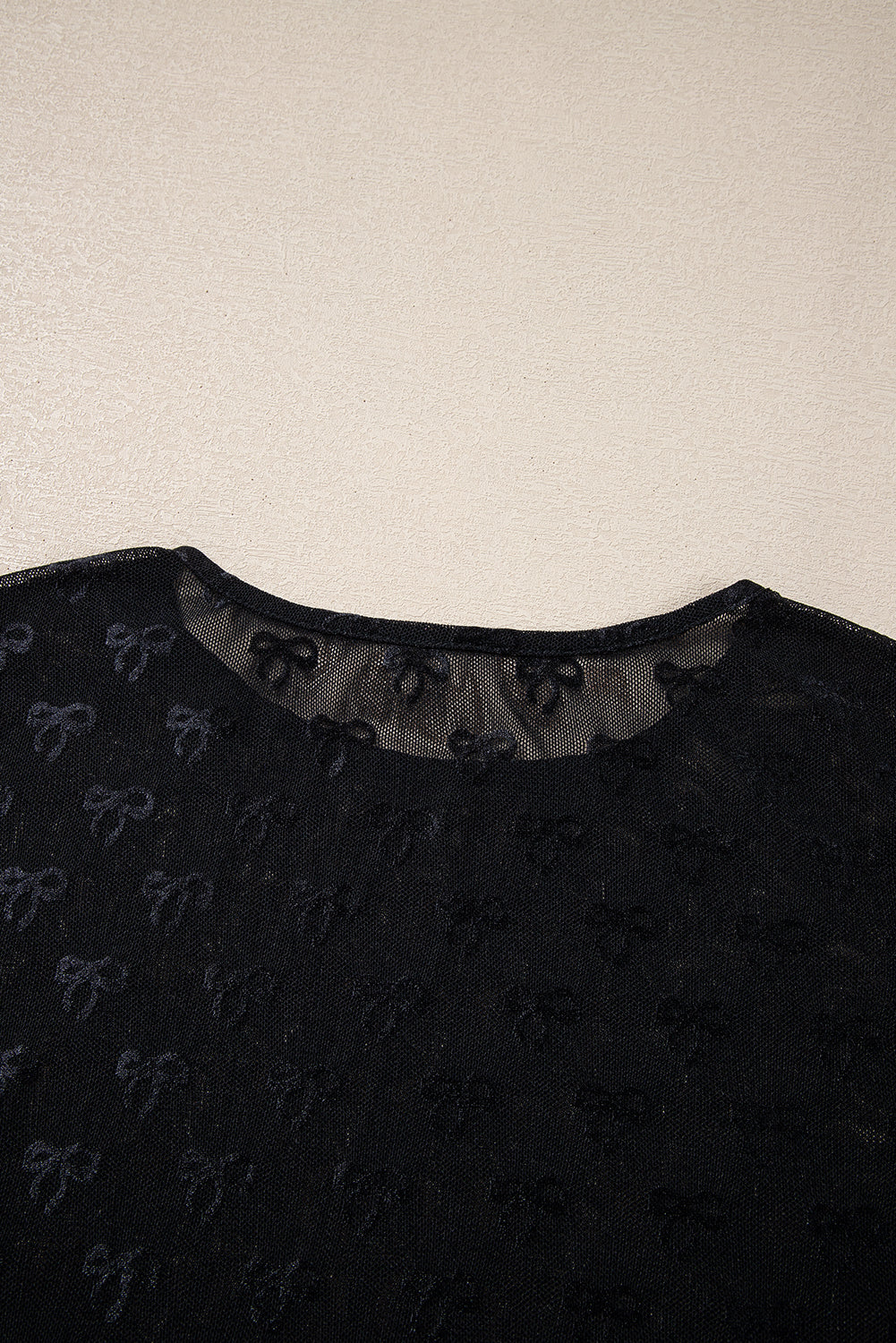 Black Mesh Bow Pattern Long Sleeve Top for Women