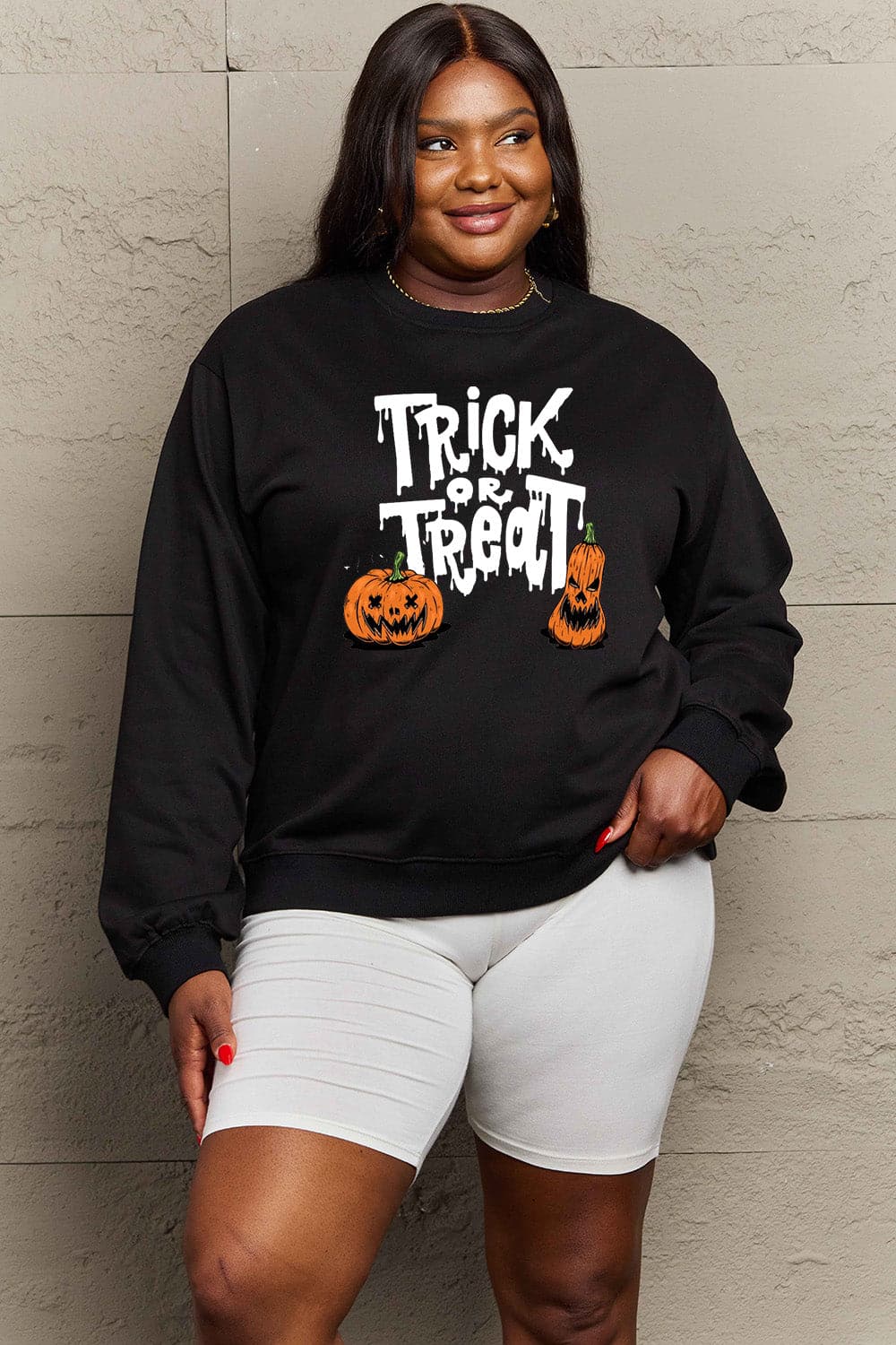 Simply Love Full Size TRICK OR TREAT Graphic Sweatshirt.