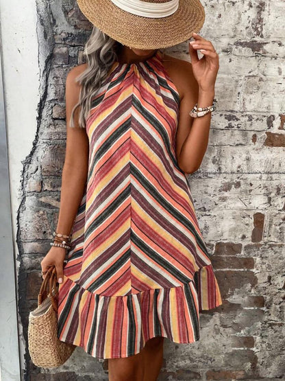 Striped Grecian Neck Dress.