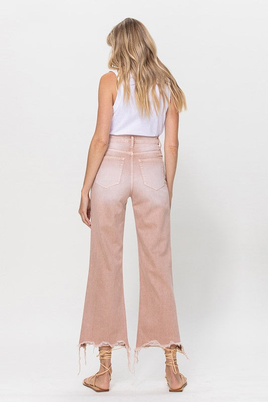 Rose Pink 90's Crop Flare Jeans