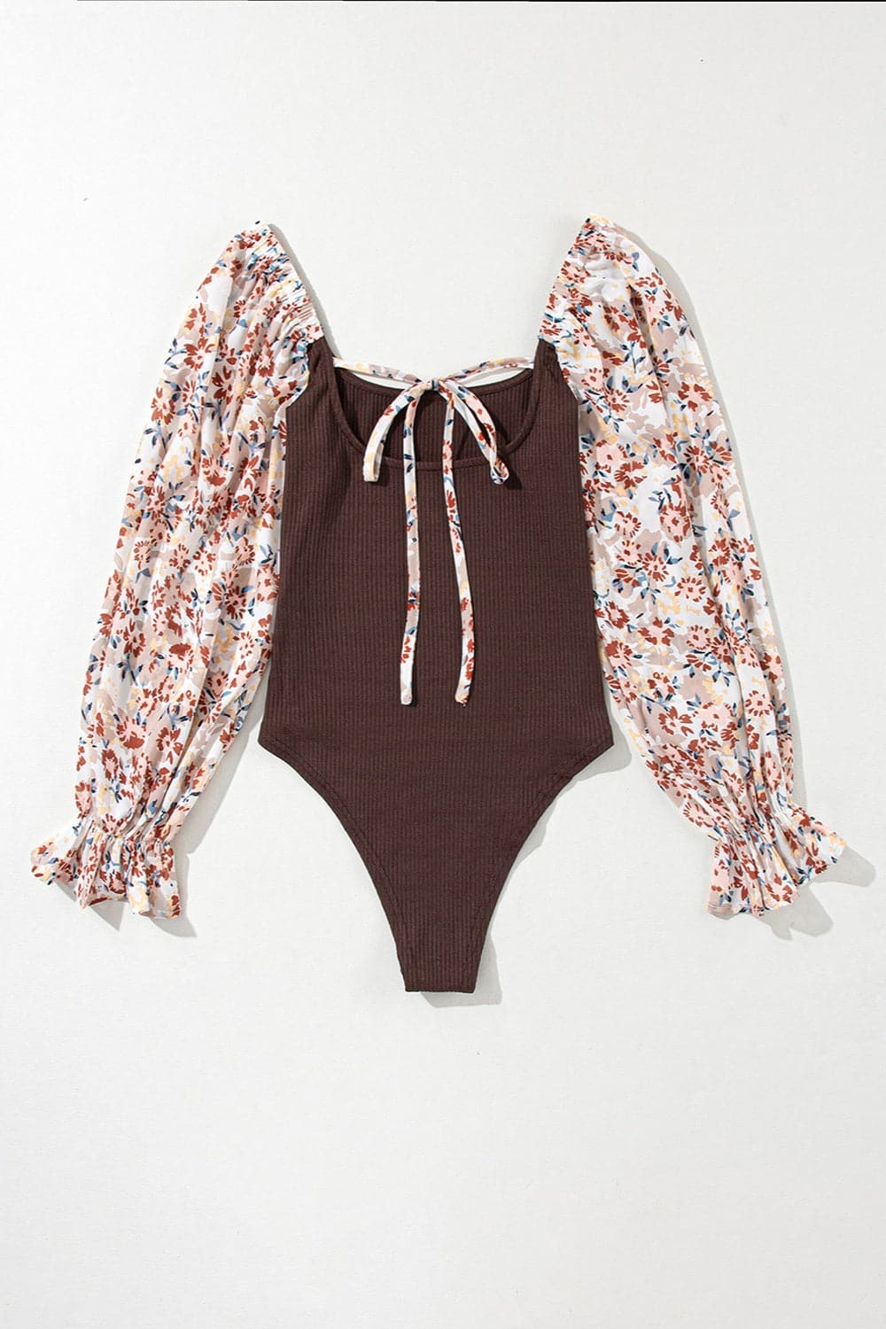 Printed Scoop Neck Flounce Sleeve Bodysuit.