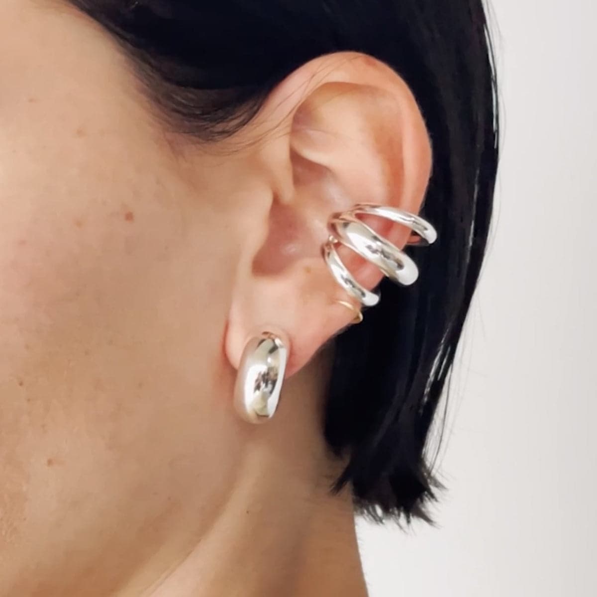 Stainless Steel Layered Cuff Earrings.