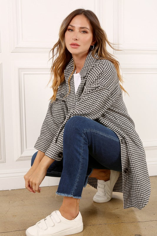 Houndstooth long shirt jacket